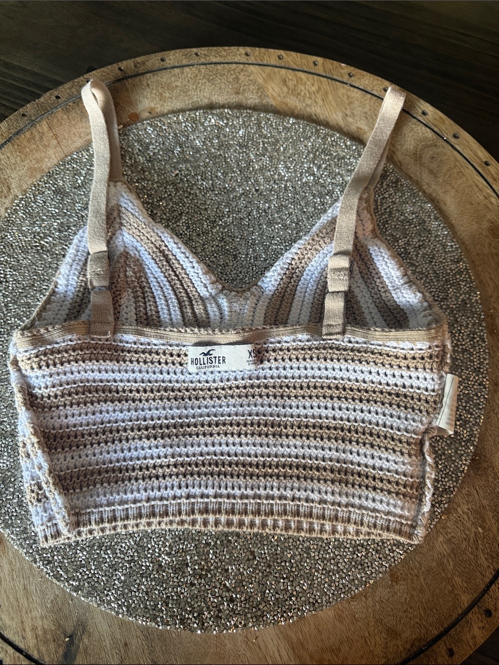 Hollister Striped Crochet Bralette Camisole in Cream and Beige - Size XS - Picture 4 of 5